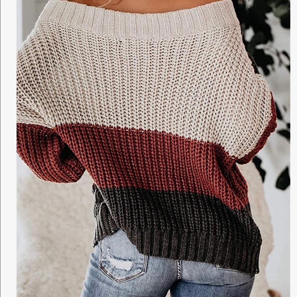 Off The Shoulder Chunky Color Block Sweater - image 5